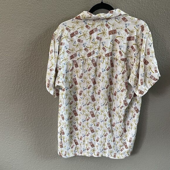 Atomic Tiki Hawaiian Shirt Mens XL Cream Tiki Palm Retro AOP Loop Collar Camp - Picture 2 of 10